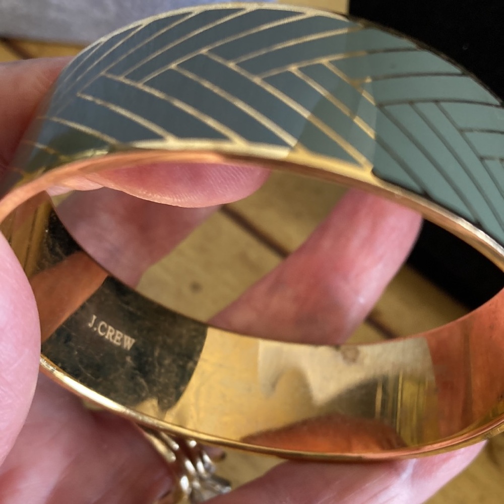 JCrew Gold-Trim Green Chevron Bangle Bracelet